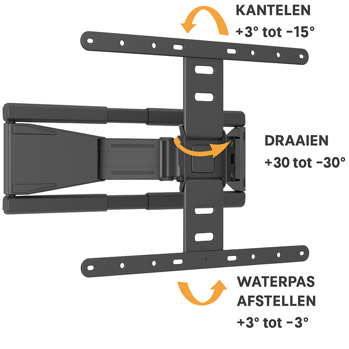 Wolff Mount Ultra-platt Full Motion TV Mauermontage | Distanz 19.5 bis 250mm | Dréibar - käntelbar | VESA 600x400 | Universell