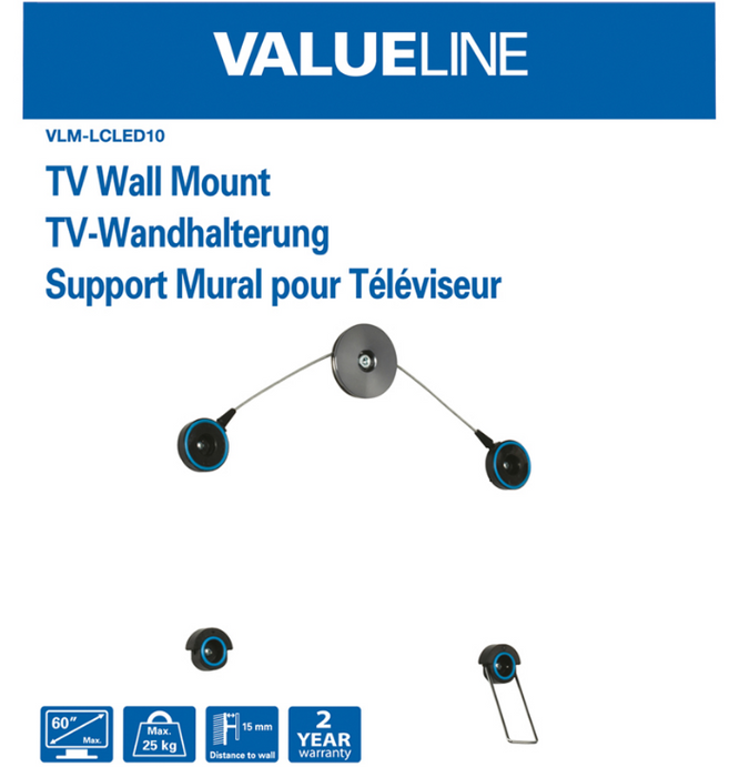 2. Chance TV Mauerbeugel ultra flach fir Schiirme vun 42" bis an inklusiv 60"