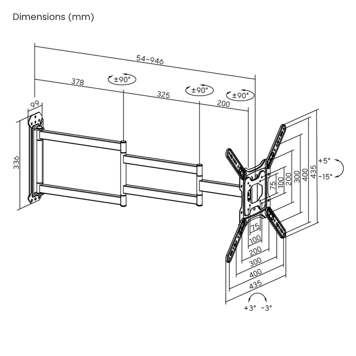 Extra lange Full-Motion TV Muurbeugel tot 65 inch voor Samsung | Tot 95cm uit de muur! | Max VESA 400x400