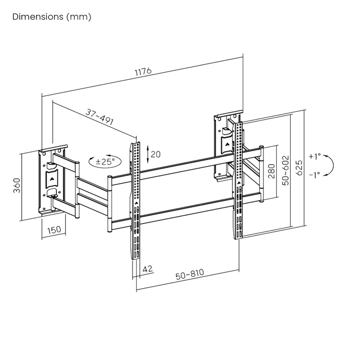 Wolff Mount Heavy Duty TV-Mauerbeugel bis 100 Inch | Ultra platt & Eckmontage