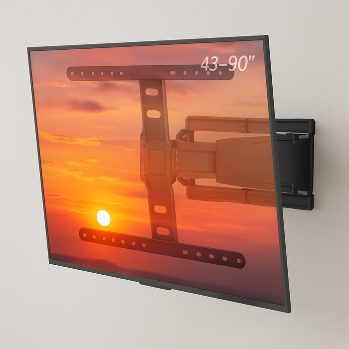 Wolff Mount Ultra-platt Full Motion TV Mauermontage | Distanz 19.5 bis 250mm | Dréibar - käntelbar | VESA 600x400 | Universell