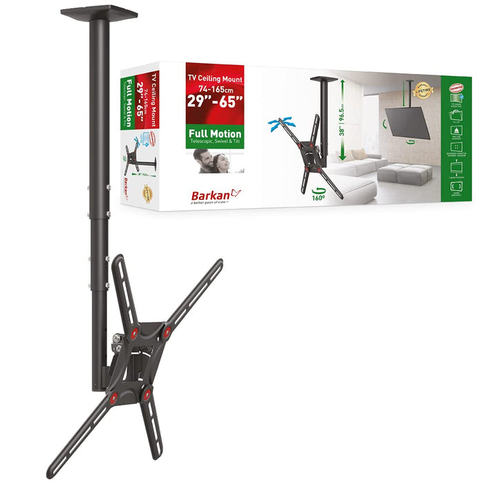 Barkan Mounts Schwaarz Plafongsbeugel 29 - 65 inch |Héichtverstellbar |Dréi- a kippbar |VESA 400x400