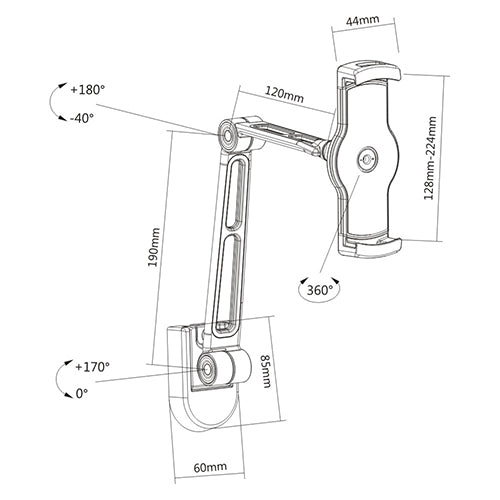 Wolff Mount Tablet iPad Telefon-Beugel - 39 cm |Dréibar |Klemmsystem |Universal |Stabil Metallarm