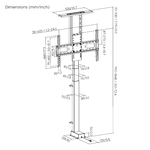 Wolff Mount Elektrësch TV-Lift vertikal bis 80 inch Schierm |Bis 60 Kilo hiewen |mat APP, Stëmm a Fernbedienung